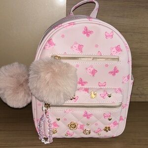 Under One Sky Pink Backpack with Pom Poms and Animal Prints